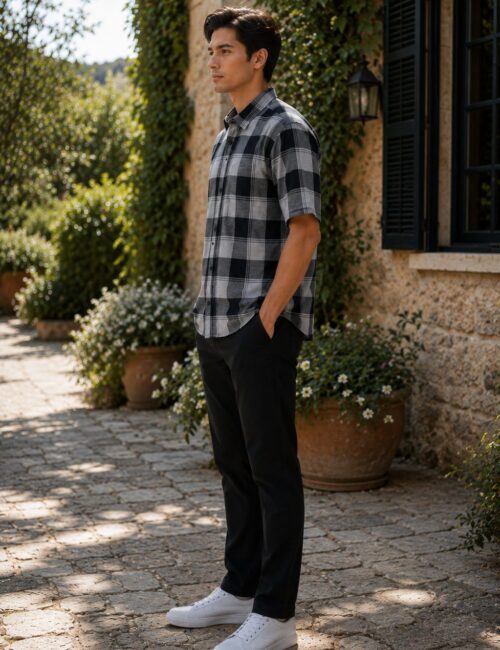 Cascade Short Sleeve Check Shirt - Light Grey