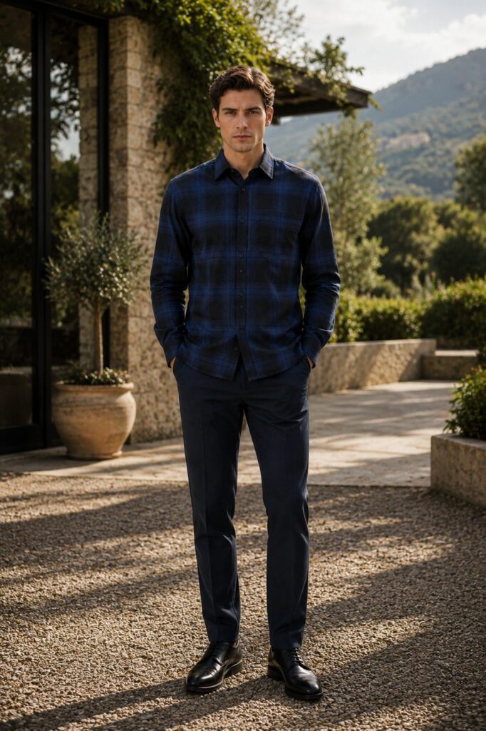 Cedar Long Sleeve Check Shirt - Navy